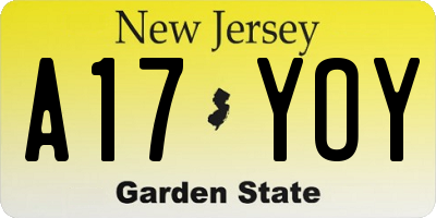 NJ license plate A17YOY