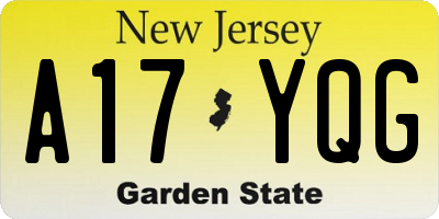 NJ license plate A17YQG