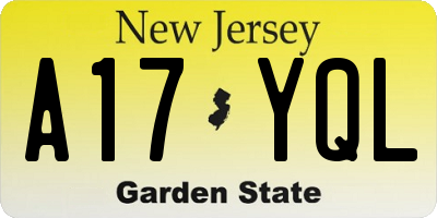 NJ license plate A17YQL