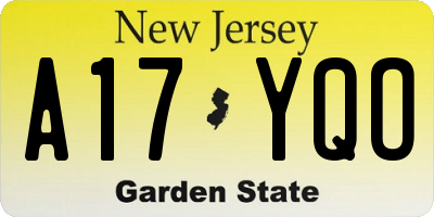 NJ license plate A17YQO