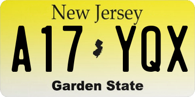 NJ license plate A17YQX