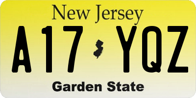 NJ license plate A17YQZ