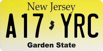 NJ license plate A17YRC