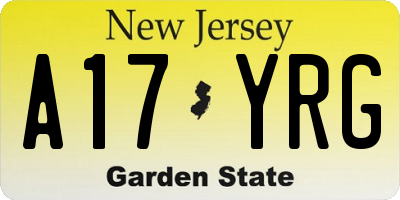 NJ license plate A17YRG