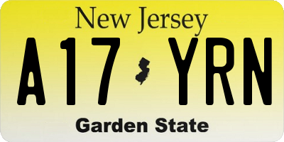 NJ license plate A17YRN