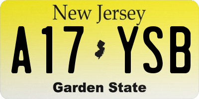 NJ license plate A17YSB