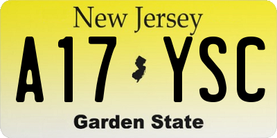 NJ license plate A17YSC
