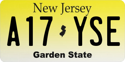 NJ license plate A17YSE