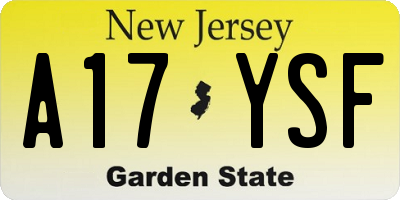 NJ license plate A17YSF