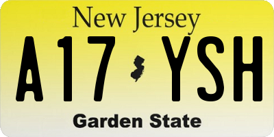 NJ license plate A17YSH