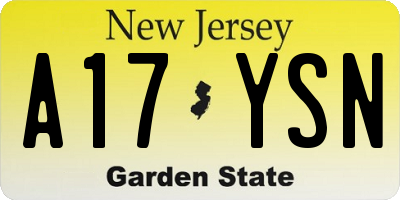 NJ license plate A17YSN
