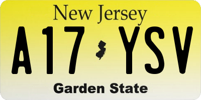 NJ license plate A17YSV