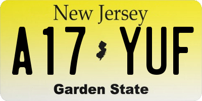 NJ license plate A17YUF