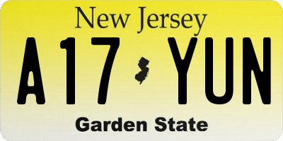 NJ license plate A17YUN