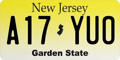 NJ license plate A17YUO