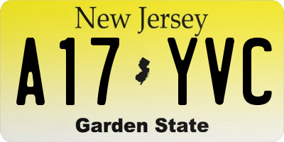 NJ license plate A17YVC