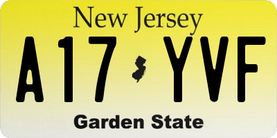 NJ license plate A17YVF