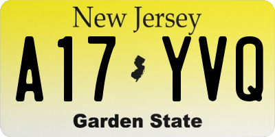 NJ license plate A17YVQ