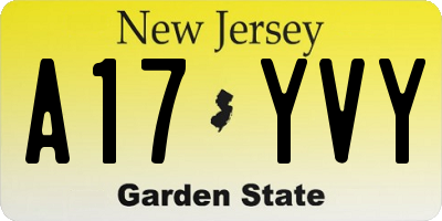 NJ license plate A17YVY