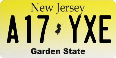 NJ license plate A17YXE