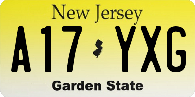 NJ license plate A17YXG