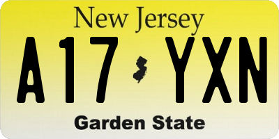NJ license plate A17YXN