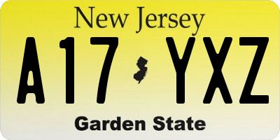 NJ license plate A17YXZ