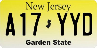 NJ license plate A17YYD
