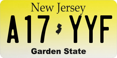NJ license plate A17YYF