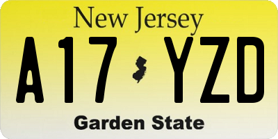 NJ license plate A17YZD