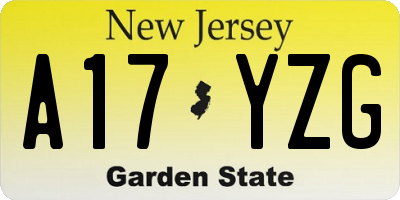 NJ license plate A17YZG
