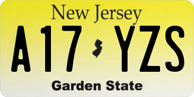 NJ license plate A17YZS