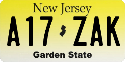 NJ license plate A17ZAK