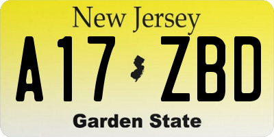 NJ license plate A17ZBD