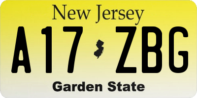 NJ license plate A17ZBG