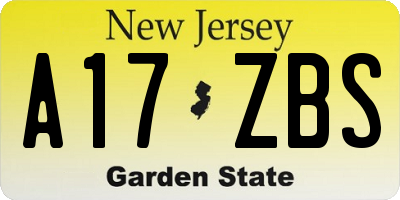 NJ license plate A17ZBS