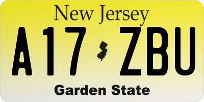 NJ license plate A17ZBU