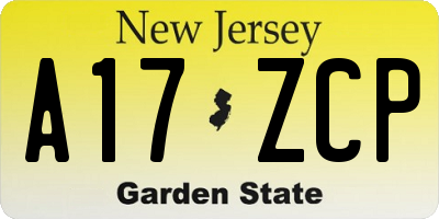 NJ license plate A17ZCP