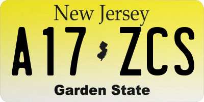 NJ license plate A17ZCS