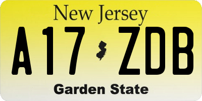 NJ license plate A17ZDB