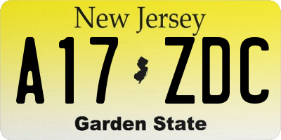 NJ license plate A17ZDC