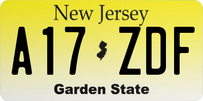 NJ license plate A17ZDF