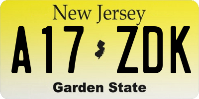 NJ license plate A17ZDK