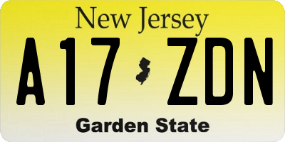 NJ license plate A17ZDN