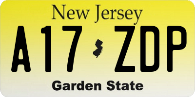 NJ license plate A17ZDP