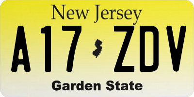 NJ license plate A17ZDV