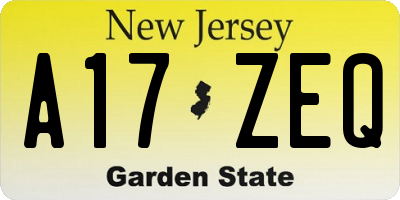 NJ license plate A17ZEQ