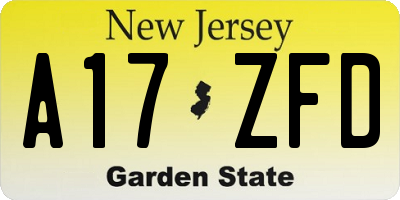NJ license plate A17ZFD