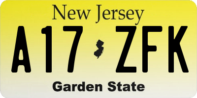 NJ license plate A17ZFK