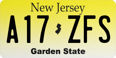 NJ license plate A17ZFS